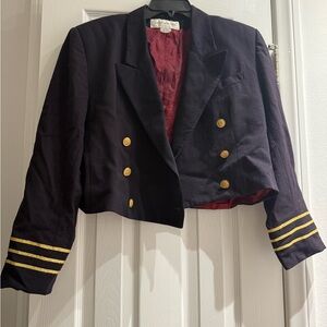 Vintage Wool Navy Blue Military Style Jacket with Gold Accents